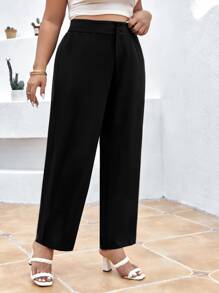 SHEIN Clasi Plus Solid Slant Pocket Straight Leg Suit Trousers - Black - View 4