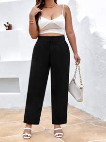 SHEIN Clasi Plus Solid Slant Pocket Straight Leg Suit Trousers - Black - View 5