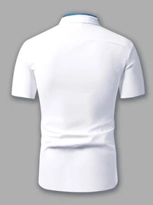 Manfinity Mode 男士1入組拼接邊前排扣襯衫 - 白色 - 查看 2