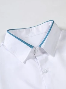 Manfinity Mode 男士1入組拼接邊前排扣襯衫 - 白色 - 查看 3