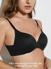 WINGSLOVE 女士无缝加垫上托钢圈文胸 - 黑色 - 查看 4