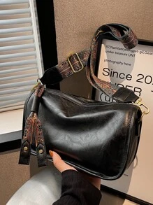 豌豆形時尚肩袋,寬帶可斜背式 - 黑色 - 查看 1