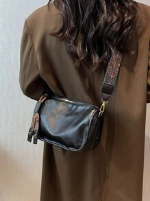 豌豆形時尚肩袋,寬帶可斜背式 - 黑色 - 查看 2