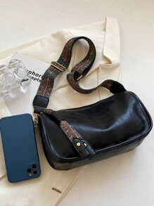 豌豆形時尚肩袋,寬帶可斜背式 - 黑色 - 查看 5