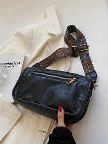 豌豆形時尚肩袋,寬帶可斜背式 - 黑色 - 查看 6