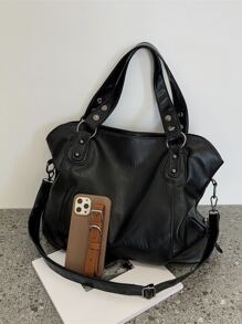 轻巧，商务休闲便携式铆钉细节单肩托特包白领工作者，教师，适合少女女大学生教师节，工作，商务，通勤，大学适合少女女大学生，新秀和白领工作者非常适合办公室，工作，商务，通勤女士最佳工作包适合少女女大学生，新款时尚女士大包 - 黑色 - 查看 5