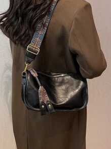 豌豆形時尚肩袋,寬帶可斜背式 - 黑色 - 查看 7