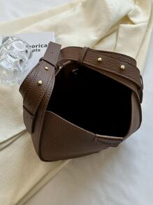 荔枝紋壓花單肩包帶內袋 - 咖啡棕 - 查看 6