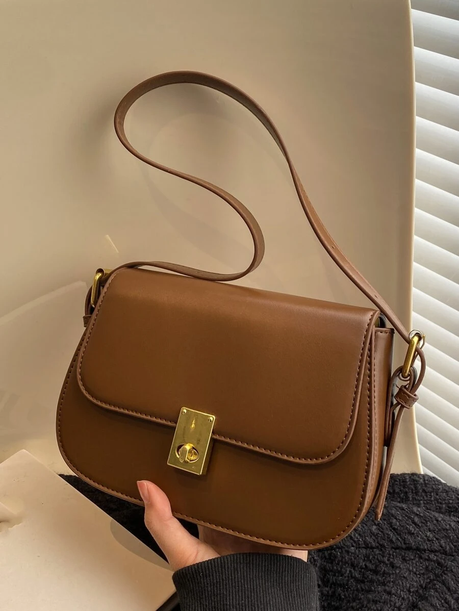 扭鎖翻蓋馬鞍包 - 咖啡棕 - 查看 1