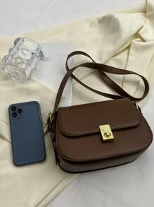 扭鎖翻蓋馬鞍包 - 咖啡棕 - 查看 4