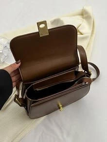 扭鎖翻蓋馬鞍包 - 咖啡棕 - 查看 6