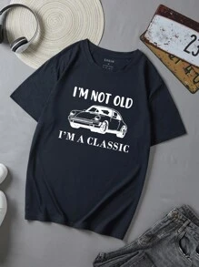 男士汽車和標語圖案T恤 - 藏蓝色 - 查看 1