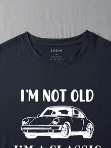 男士汽車和標語圖案T恤 - 藏蓝色 - 查看 7