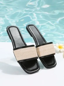 Dép đi nghỉ cho nữ, Xăng đan có chi tiết bện tương phản - màu đen - Xem 3