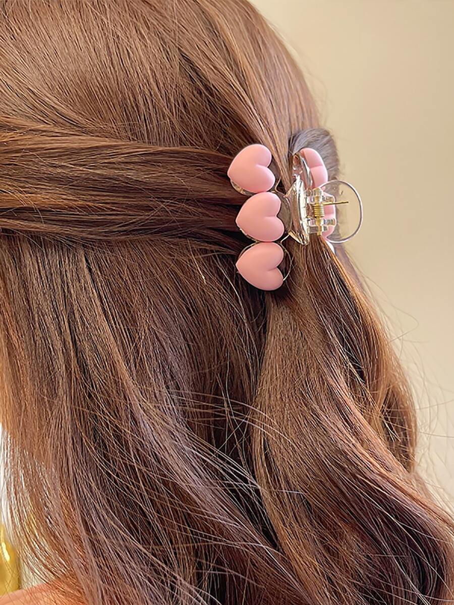 粉色爱心装饰可爱发爪，适合日常休闲外出佩戴，Y2K情人节风格发夹，发卡，发夹，发夹，发抓夹，发夹，发卡，发饰，校园用品，大学秋冬季女士发饰，适合度假装扮，夏季海滩风情 - 粉色 - 查看 1