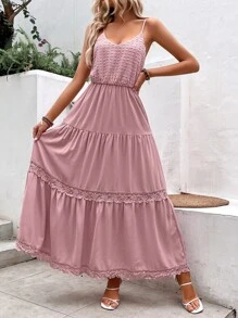 Breezaya Đầm Lộ Lưng Viên lá sen màu trơn Boho - Hồng - Xem 5