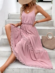 Breezaya Đầm Lộ Lưng Viên lá sen màu trơn Boho - Hồng - Xem 3