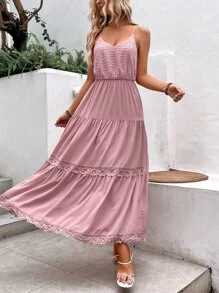 Breezaya Đầm Lộ Lưng Viên lá sen màu trơn Boho - Hồng - Xem 2