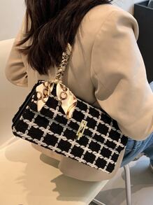 Plaid Pattern Skinny Scarf Decor Bag