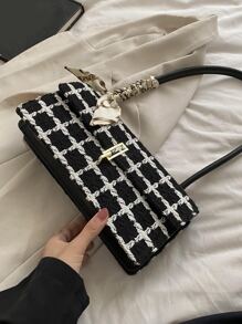 Plaid Pattern Skinny Scarf Decor Bag