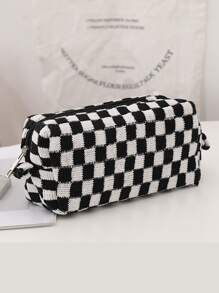 1入組方格圖案筆袋 - 黑色 - 查看 1