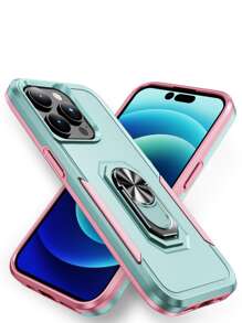 Color Block Phone Case With Magnetic Ring Holder - Multicolor - View 2