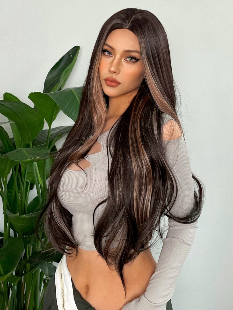 Multicolor 30 Inch Extra-Long Body Wave Synthetic Wig With Bangs