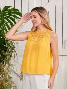 SHEIN Clasi Guipure Lace Panel Tank Top