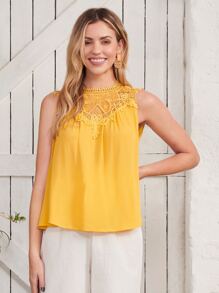 SHEIN Clasi Guipure Lace Panel Tank Top