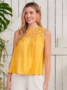 SHEIN Clasi Guipure Lace Panel Tank Top