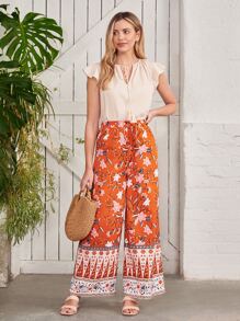 SHEIN Clasi Tassel Tie Neck Butterfly Sleeve Blouse - Apricot - View 7