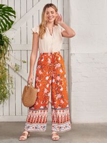 SHEIN Clasi Tassel Tie Neck Butterfly Sleeve Blouse - Apricot - View 8