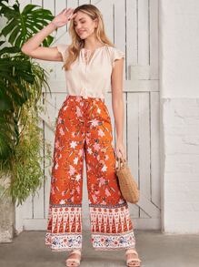 SHEIN Clasi Tassel Tie Neck Butterfly Sleeve Blouse - Apricot - View 9