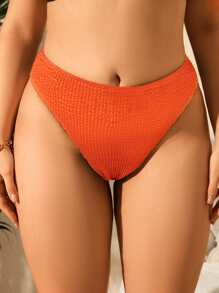 SHEIN Swim Curve 大碼素色高腰泳衣下裝 - 橘色 - 查看 1