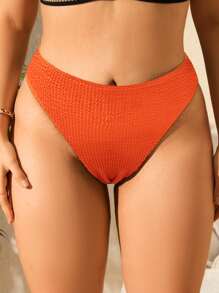 SHEIN Swim Curve 大碼素色高腰泳衣下裝 - 橘色 - 查看 3