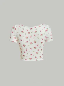 SHEIN MOD Ditsy Floral Print Square Neck Crop Tee - Multicolor - View 2