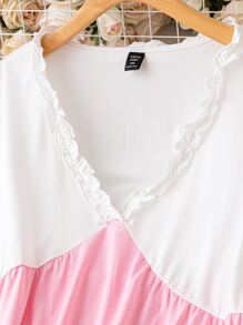 SHEIN LUNE Plus Colorblock Frill Trim Peplum Tee - Multicolor - View 3