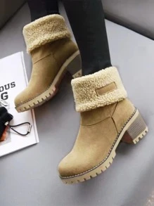 Botas de nieve para mujer, nueva moda, antideslizante, zapatos cálidos forrados de peluche, calzado casual de invierno, botines de nieve para damas - Camel - Ver 3