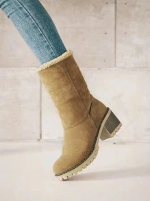 Botas de nieve para mujer, nueva moda, antideslizante, zapatos cálidos forrados de peluche, calzado casual de invierno, botines de nieve para damas - Camel - Ver 4
