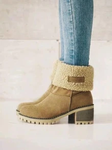 Botas de nieve para mujer, nueva moda, antideslizante, zapatos cálidos forrados de peluche, calzado casual de invierno, botines de nieve para damas - Camel - Ver 5