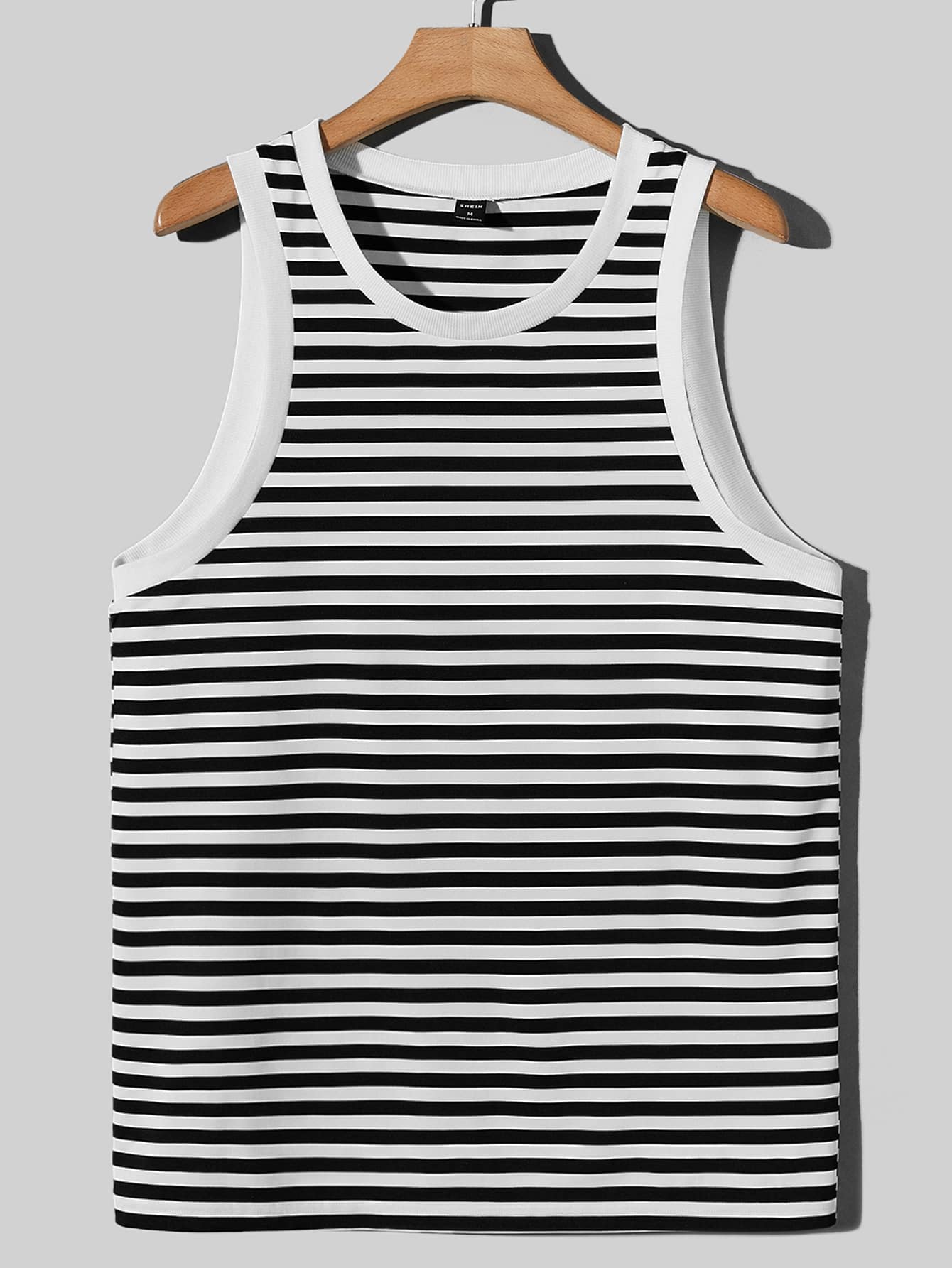 Manfinity RebelGame Hombres Top tank con estampado de rayas - Blanco y Negro - Ver 1