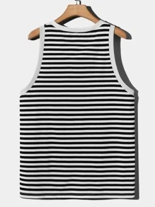 Manfinity RebelGame Hombres Top tank con estampado de rayas - Blanco y Negro - Ver 2