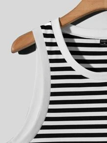 Manfinity RebelGame Hombres Top tank con estampado de rayas - Blanco y Negro - Ver 3