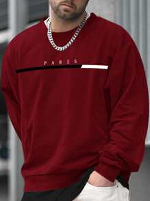 Manfinity Homme Loose Fit Men's Letter Graphic Sweatshirt - Burgundy - View 1