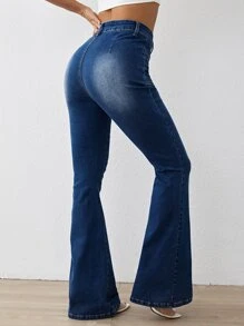 High Waist Flare Leg Jeans - Dark Wash - View 2
