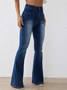 High Waist Flare Leg Jeans - Dark Wash - View 4
