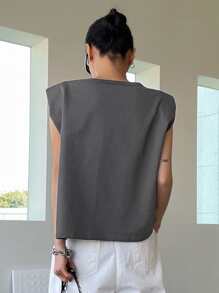 DAZY Chất rắn Miếng đệm vai Áo ba lỗ - Xám - Xem 6