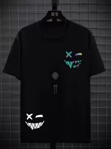 Manfinity Hypemode 男士反光卡通圖案T恤 - 黑色 - 查看 1