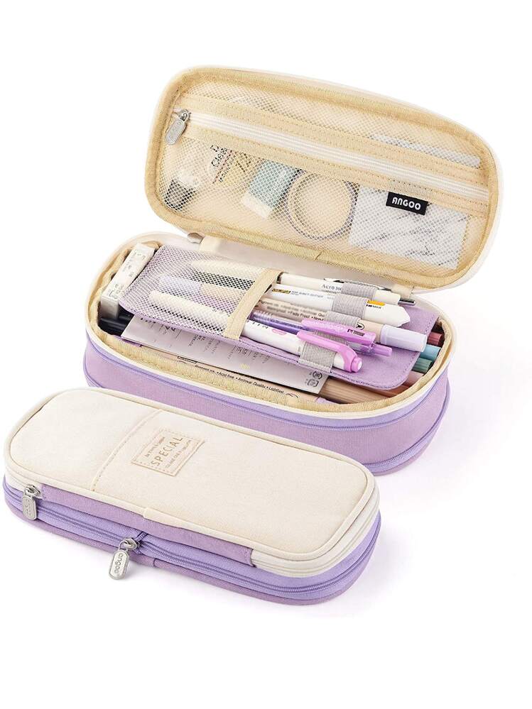 1pc Portable Large Pencil Bag - Mauve Purple - View 1