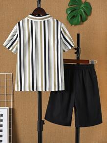 男孩條紋圖案襯衫和腰部抽繩短褲不帶T恤 - 彩色 - 查看 2
